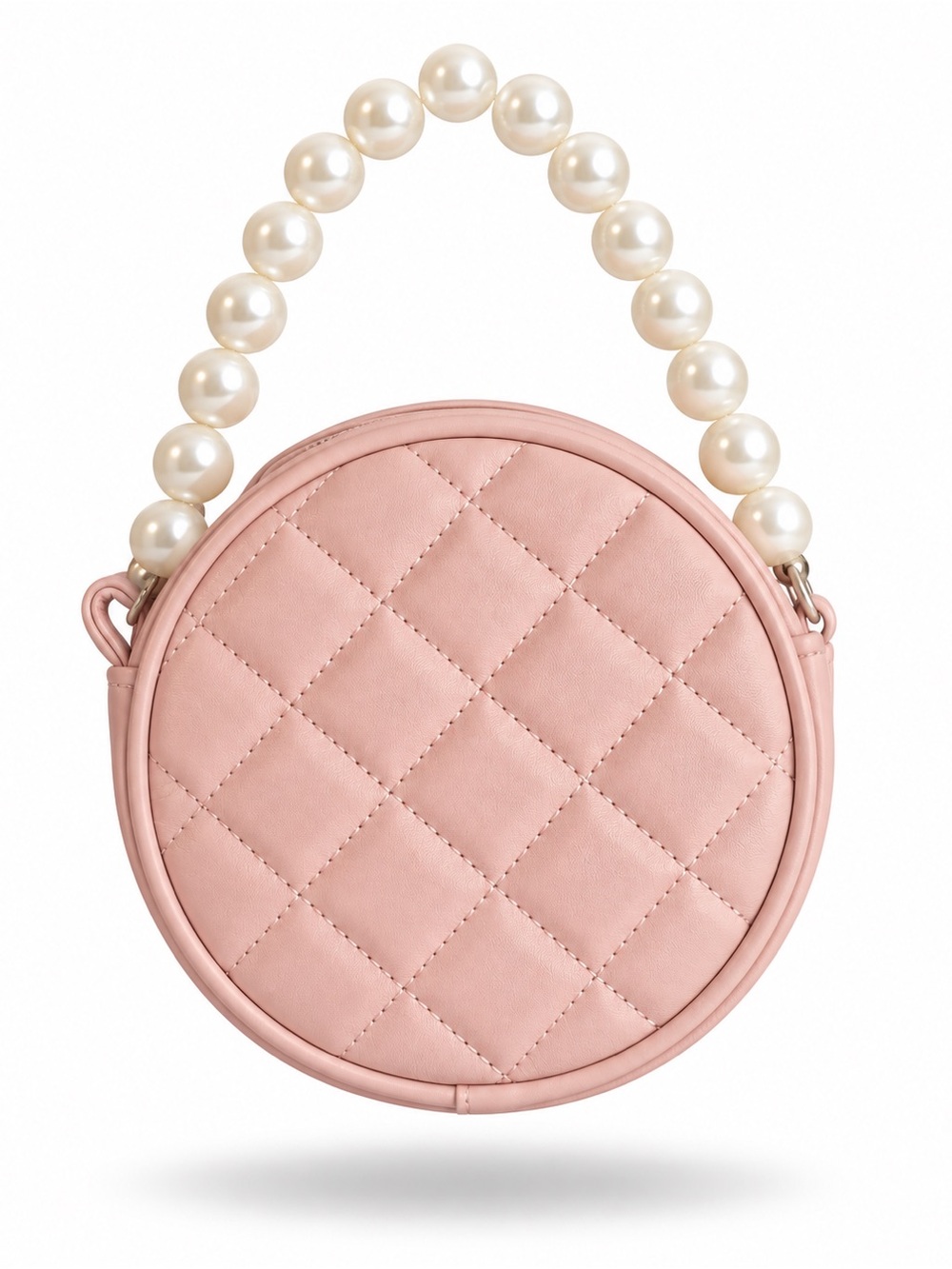Pink Quilted Design Women's Bag with Pearl Handle
